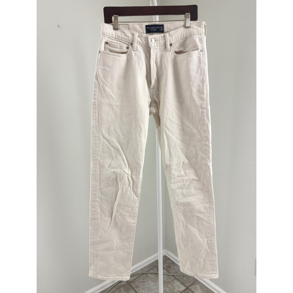 Abercrombie & Fitch 90s Straight Jeans Mens 31x34 Cream White Vintage Stretch - Picture 2 of 9